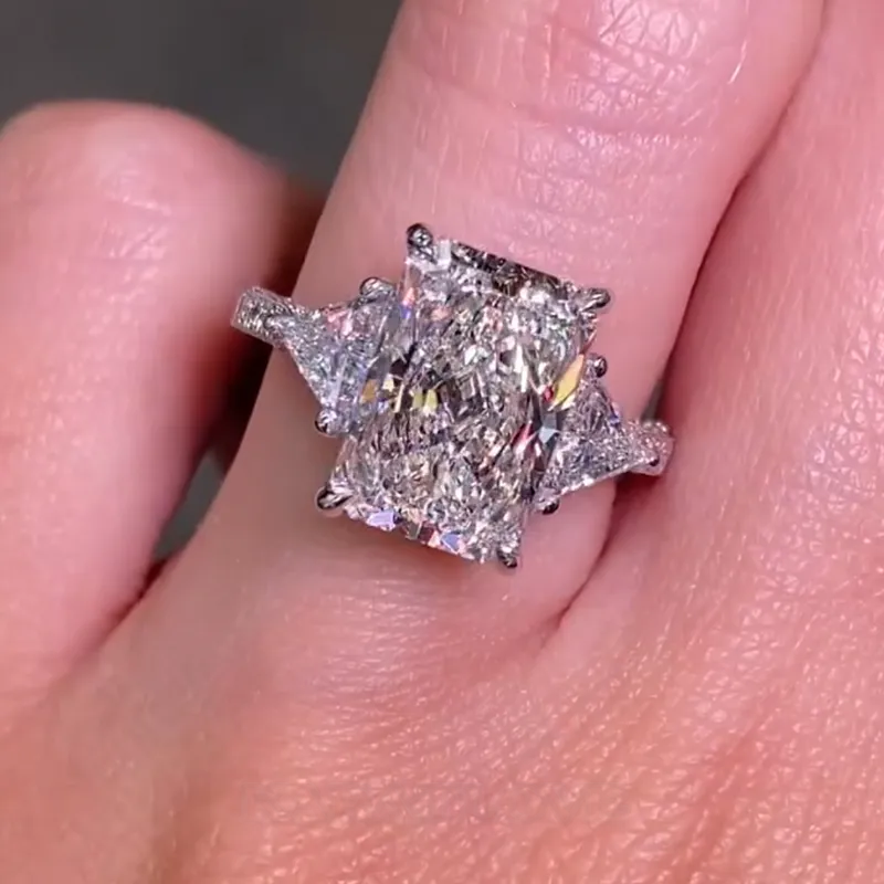 Radiant Cut Diamond White Sterling Silver 3-Stone Engagement Ring