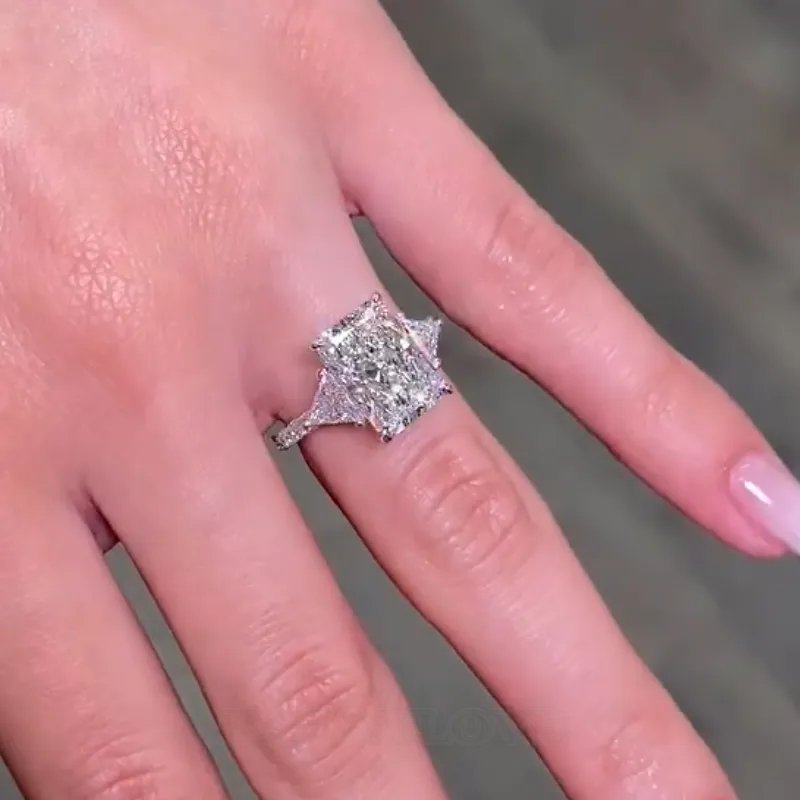 Radiant Cut Diamond White Sterling Silver 3-Stone Engagement Ring