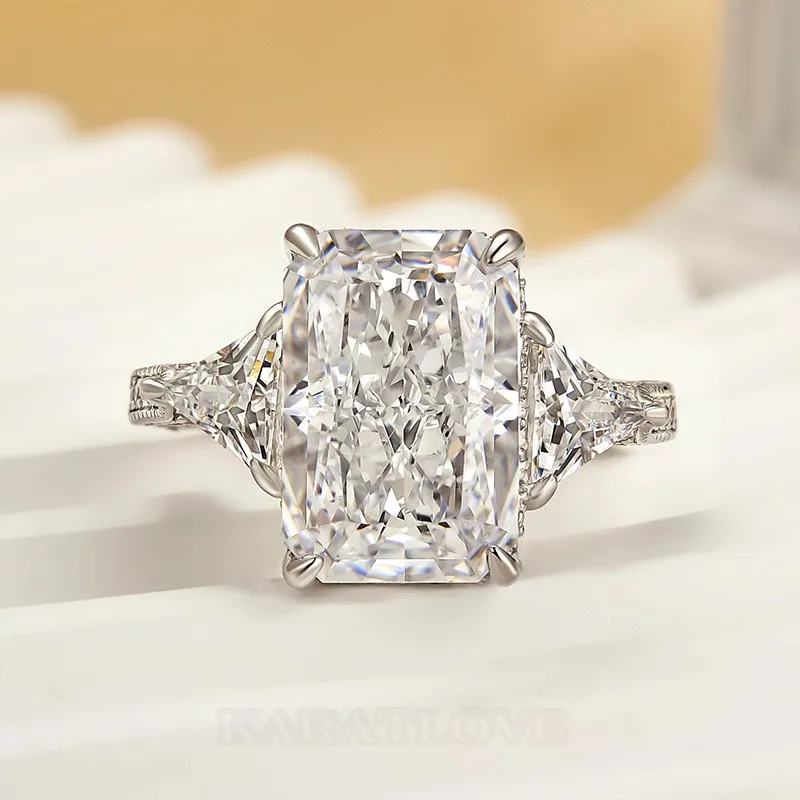 Radiant Cut Diamond White Sterling Silver 3-Stone Engagement Ring