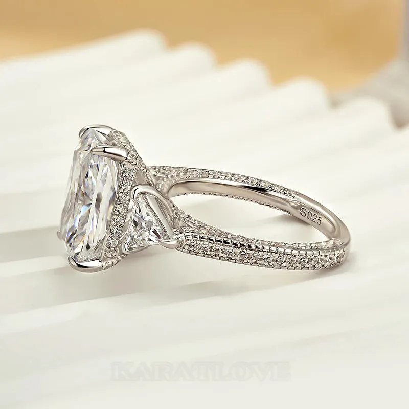 Radiant Cut Diamond White Sterling Silver 3-Stone Engagement Ring