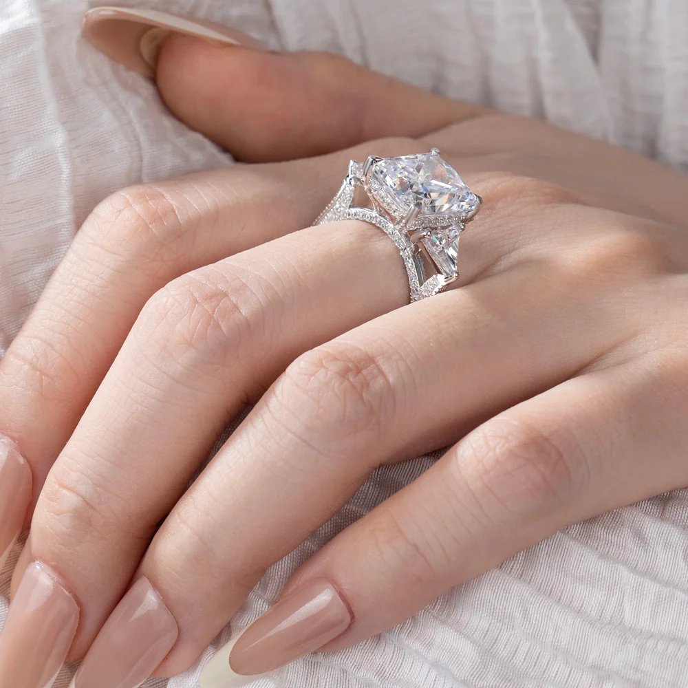 Radiant Cut Diamond White Sterling Silver 3-Stone Engagement Ring