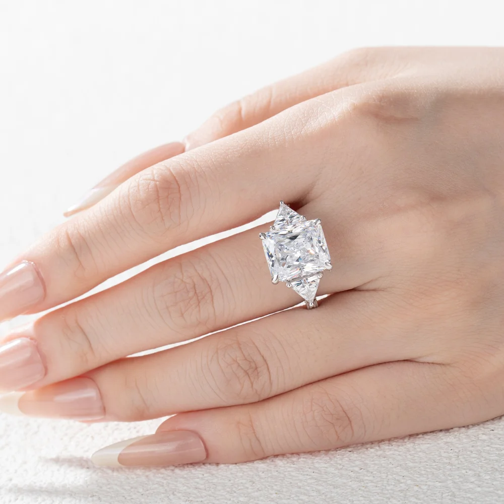 Radiant Cut Diamond White Sterling Silver 3-Stone Engagement Ring