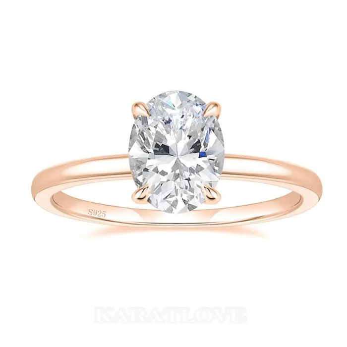 Oval Cut Diamond White Sterling Silver Solitaire Engagement Ring