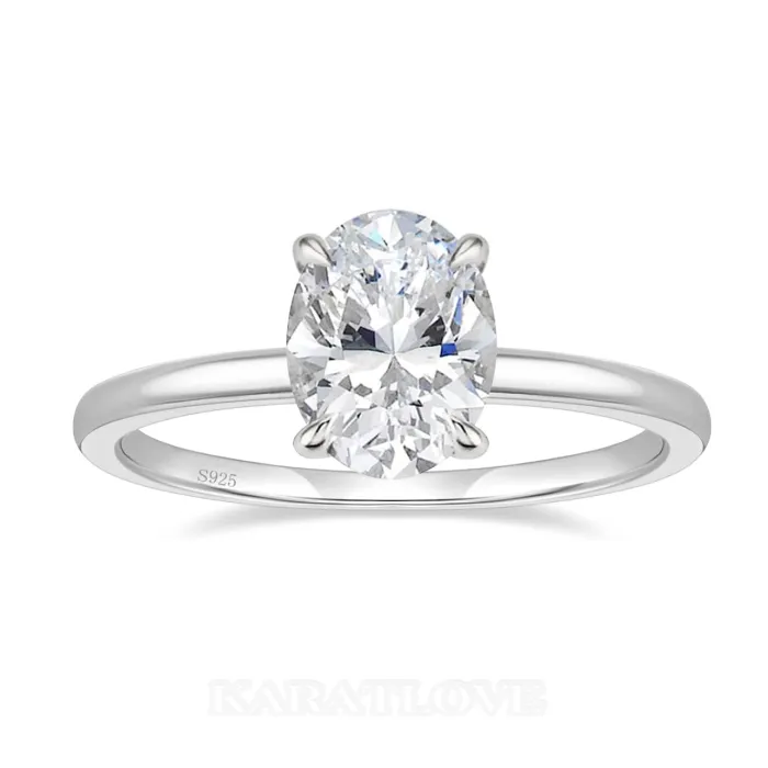 Oval Cut Diamond White Sterling Silver Solitaire Engagement Ring