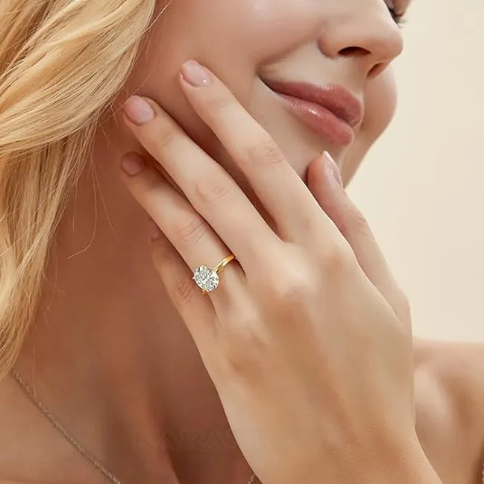 Oval Cut Diamond White Sterling Silver Solitaire Engagement Ring