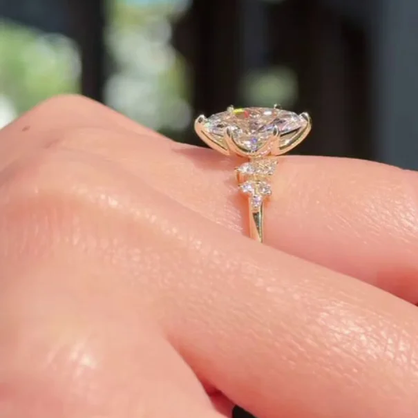 Marquise Cut Diamond White Sterling Silver Yellow Gold Engagement Ring