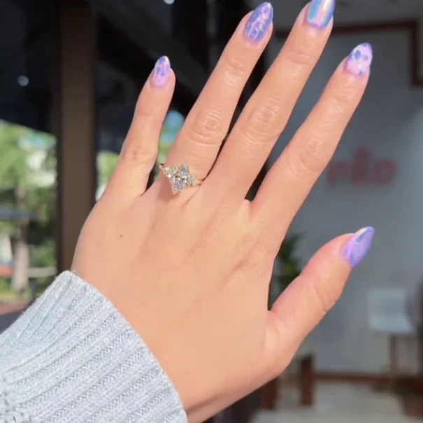 Marquise Cut Diamond White Sterling Silver Yellow Gold Engagement Ring