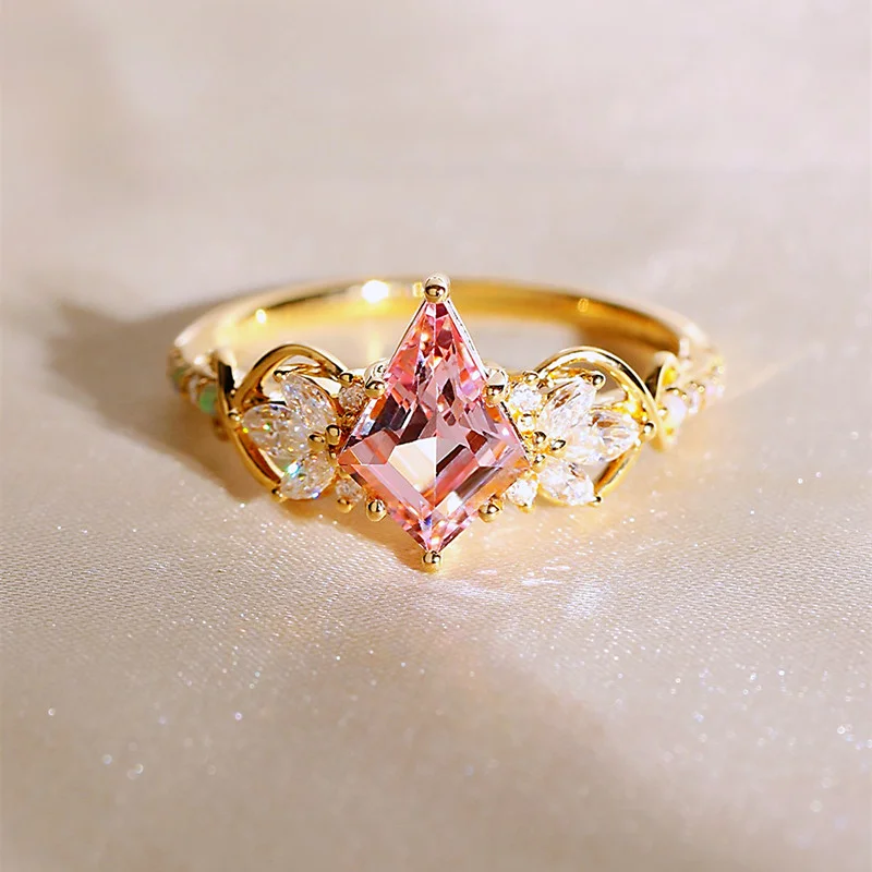 Pear Cut Fancy Pink 925 Sterling Silver Yellow Gold Engagement Ring Pear Cut Fancy Pink 925 Sterling Silver Yellow Gold Engagement Ring