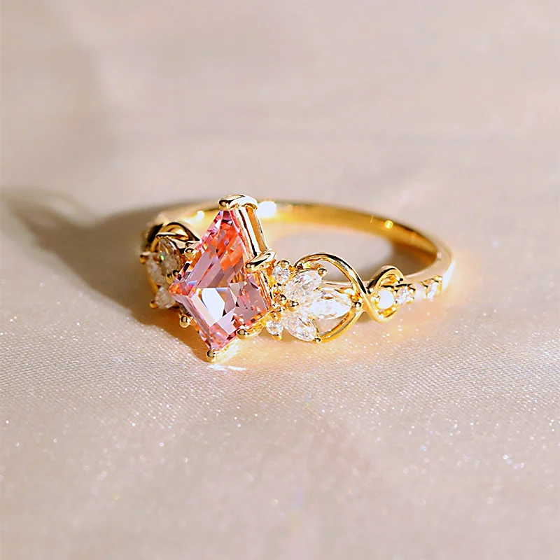 Pear Cut Fancy Pink 925 Sterling Silver Yellow Gold Engagement Ring