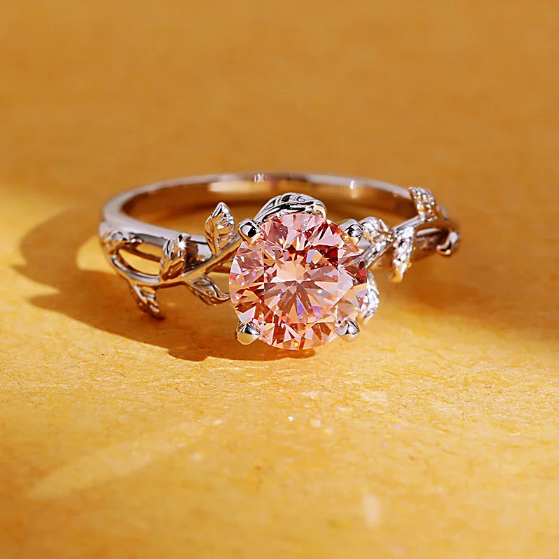 Round Cut Fancy Pink 925 Sterling Silver Classic Engagement Ring Round Cut Fancy Pink 925 Sterling Silver Classic Engagement Ring