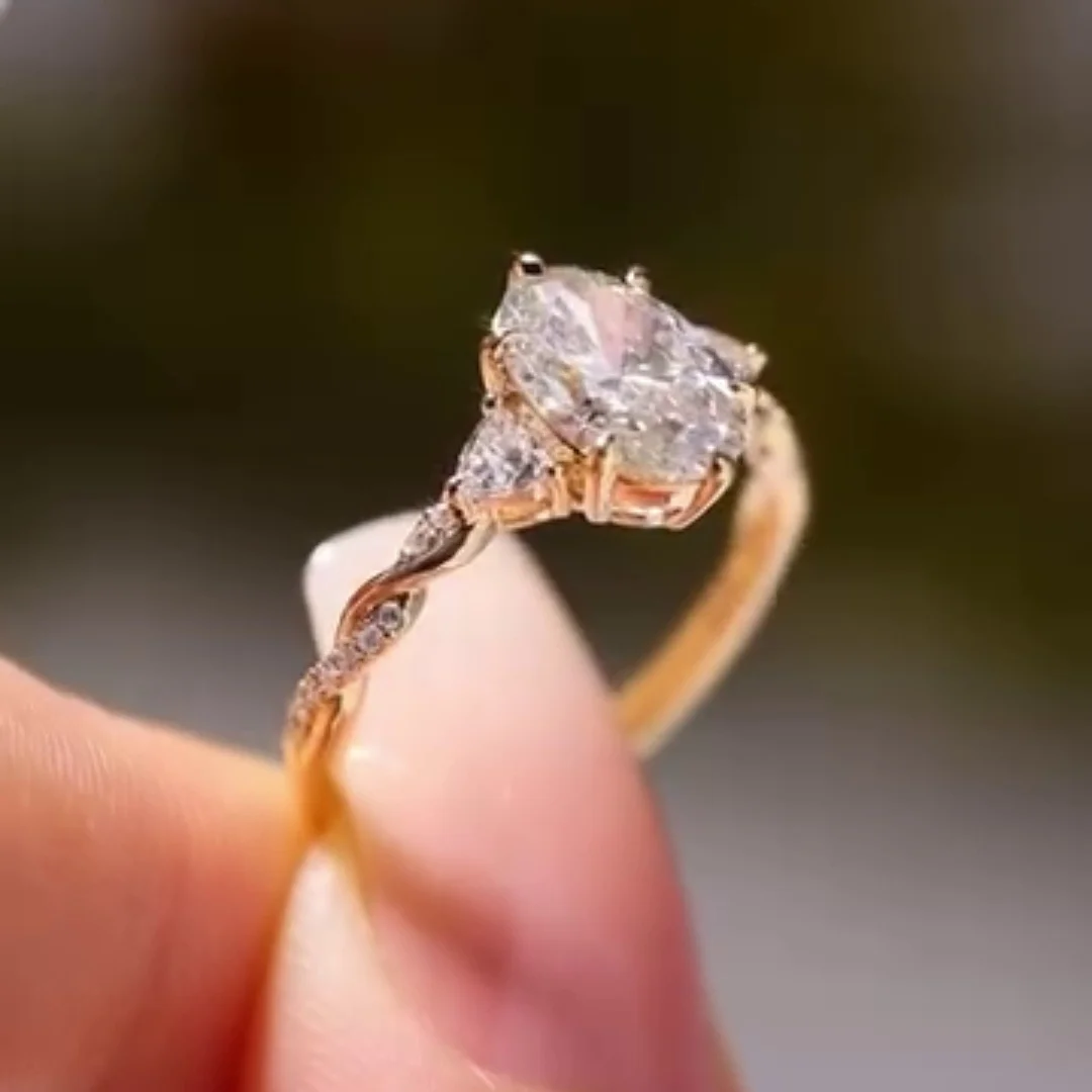 Marquise Cut Diamond White Sterling Silver Yellow Gold Engagement Ring