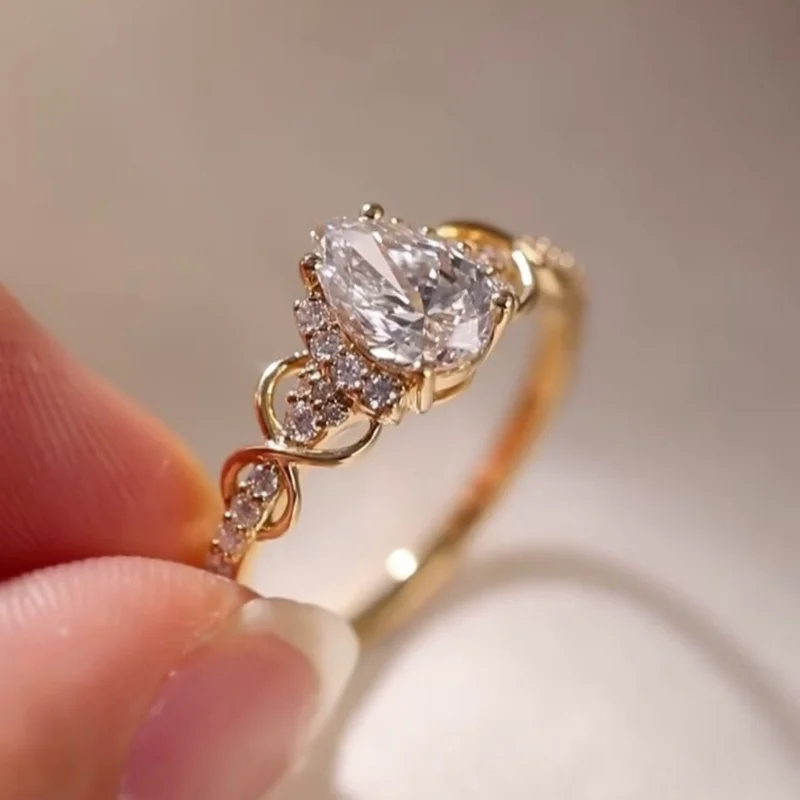 Pear Cut Diamond White Sterling Silver Yellow Gold Engagement Ring