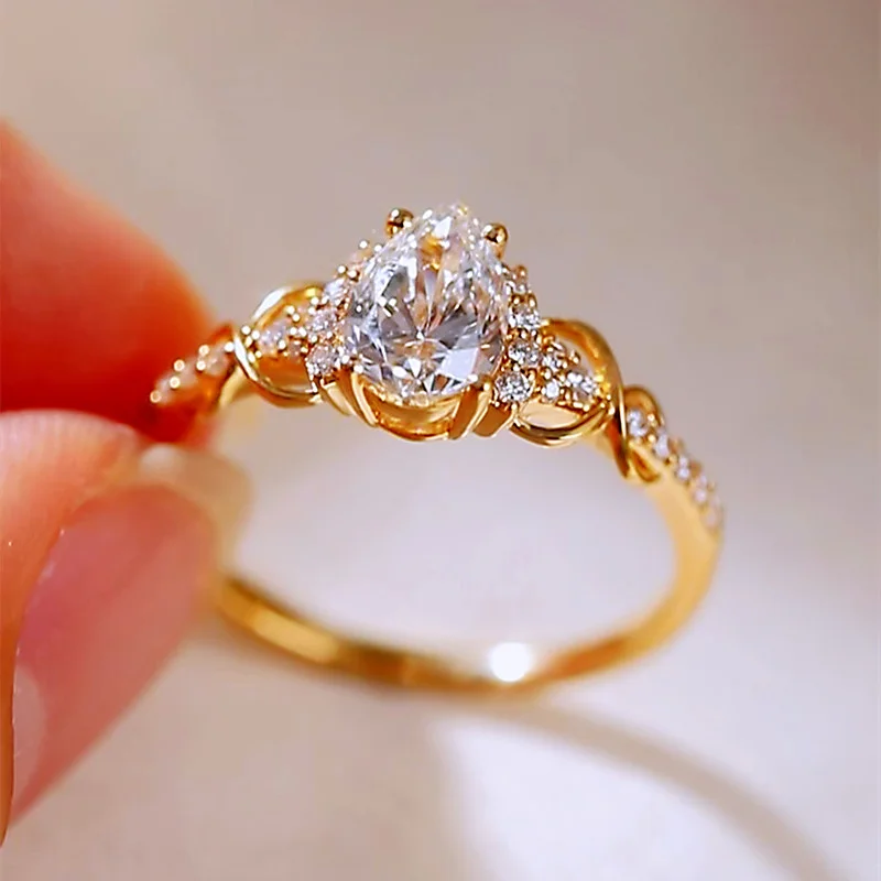Pear Cut Diamond White Sterling Silver Yellow Gold Engagement Ring Pear Cut Diamond White Sterling Silver Yellow Gold Engagement Ring
