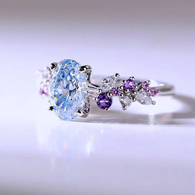 Oval Cut Aquamarine Sterling Silver Engagement Ring