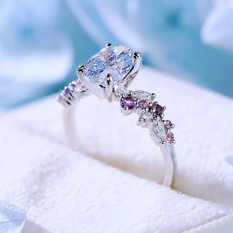 Oval Cut Aquamarine Sterling Silver Engagement Ring