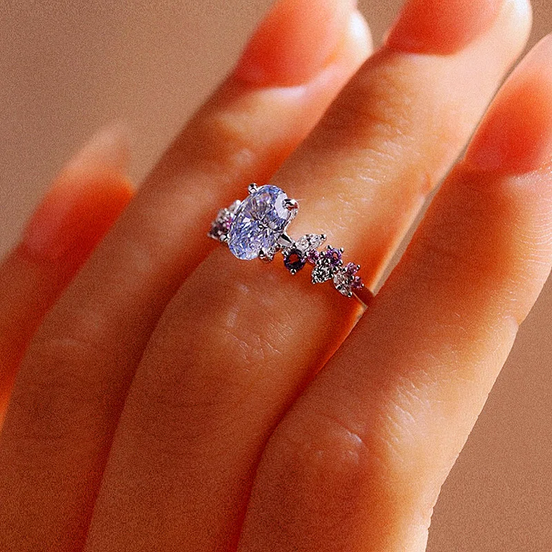 Oval Cut Aquamarine Sterling Silver Engagement Ring