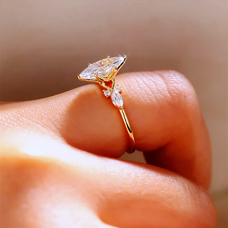 Marquise Cut Diamond White Sterling Silver Yellow Gold Engagement Ring