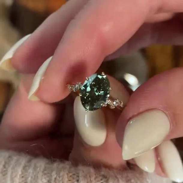 Oval Cut Peridot Green Sterling Silver Yellow Gold Engagement Ring