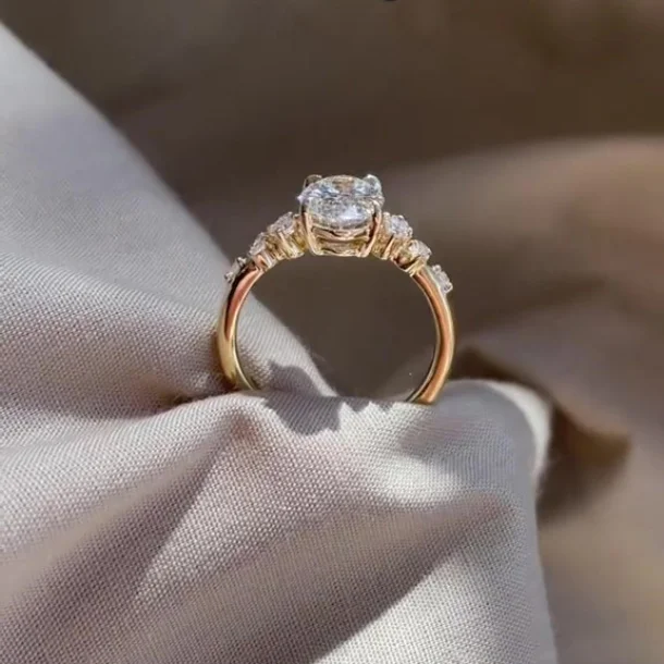 Oval Cut Diamond White Sterling Silver Yellow Gold Engagement Ring