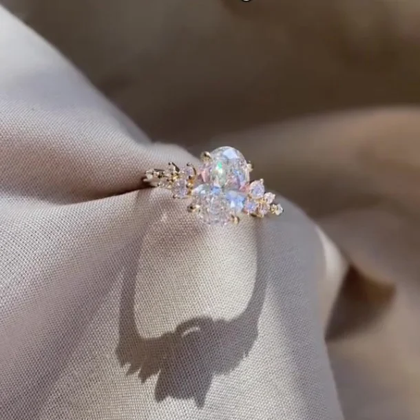 Oval Cut Diamond White Sterling Silver Yellow Gold Engagement Ring