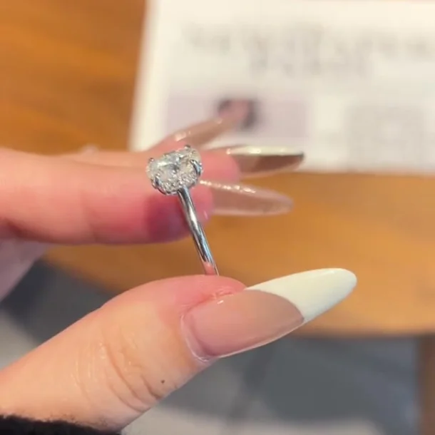 Oval Cut Diamond White Sterling Silver Hidden Halo Engagement Ring