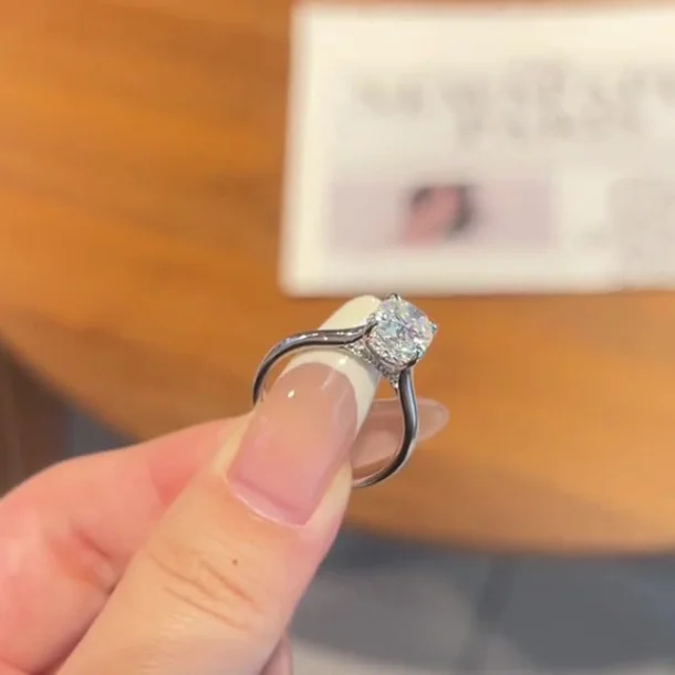 Oval Cut Diamond White Sterling Silver Hidden Halo Engagement Ring