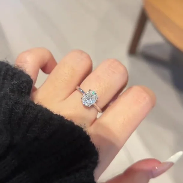 Oval Cut Diamond White Sterling Silver Hidden Halo Engagement Ring