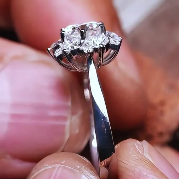 Round Cut Diamond White Sterling Silver Halo Engagement Ring