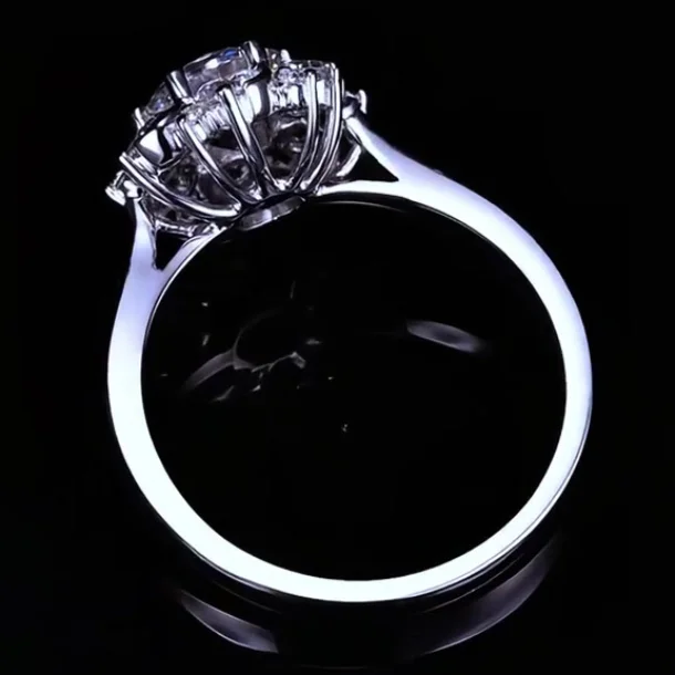 Round Cut Diamond White Sterling Silver Halo Engagement Ring