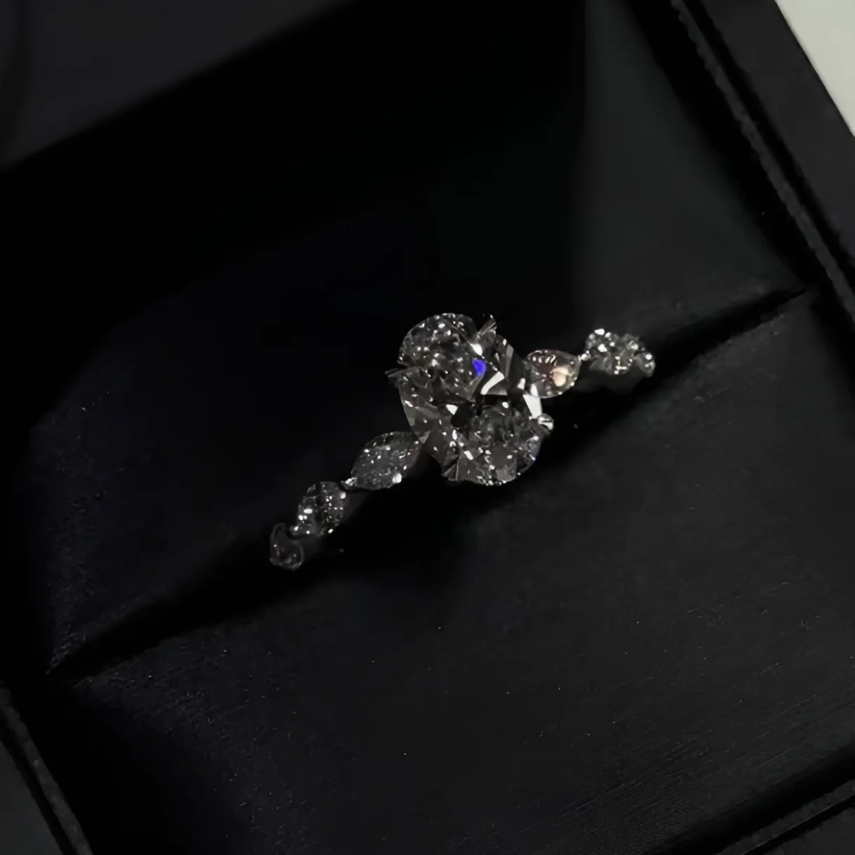 Oval Cut Diamond White Sterling Silver Engagement Ring