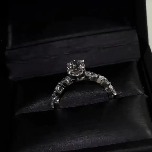 Oval Cut Diamond White Sterling Silver Engagement Ring