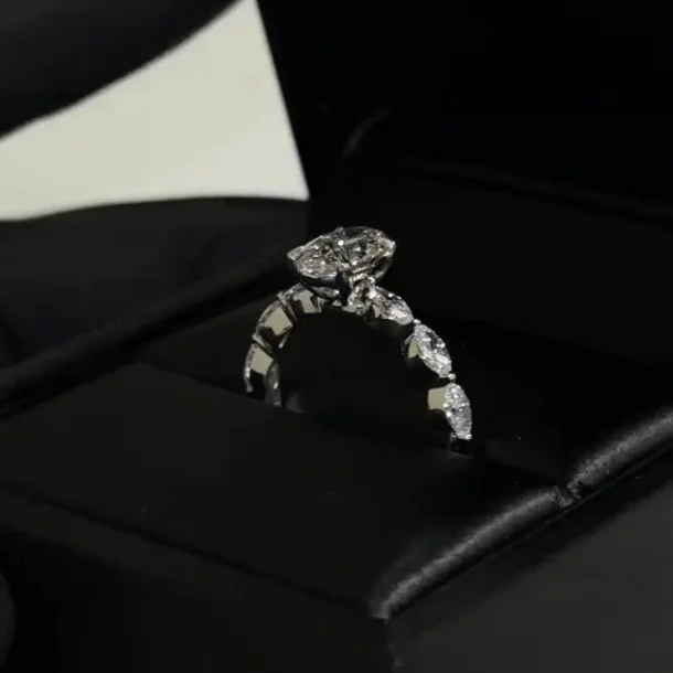 Oval Cut Diamond White Sterling Silver Engagement Ring