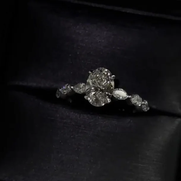 Oval Cut Diamond White Sterling Silver Engagement Ring