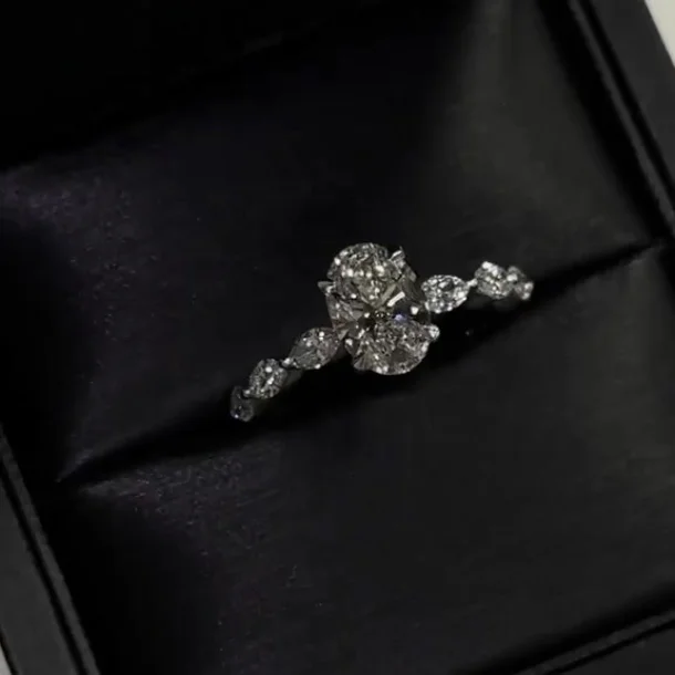 Oval Cut Diamond White Sterling Silver Engagement Ring