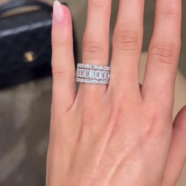 Emerald Cut Diamond White 3-Piece 925 Sterling Silver Band Ring Set
