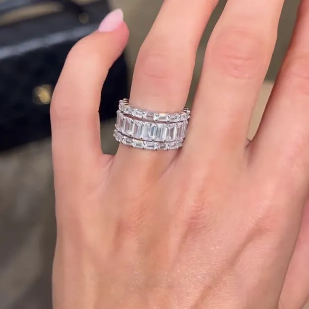 Emerald Cut Diamond White 3-Piece 925 Sterling Silver Band Ring Set