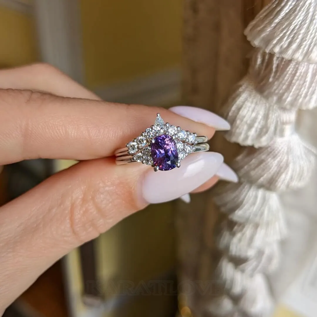 Oval Cut Amethyst Purple 925 Sterling Silver Art Deco Ring Set