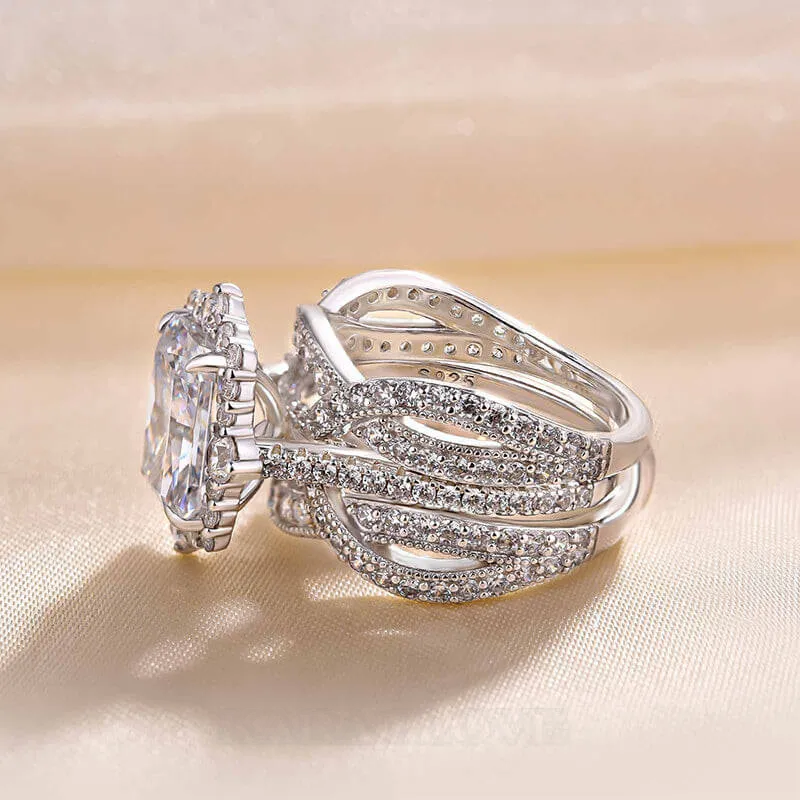 Radiant Cut Diamond White Sterling Silver Insert Halo Ring Set