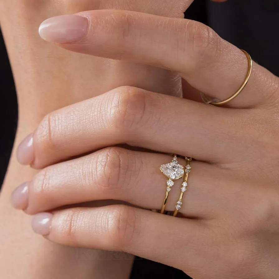 Pear Cut Diamond White Sterling Silver Yellow Gold Bridal Sets