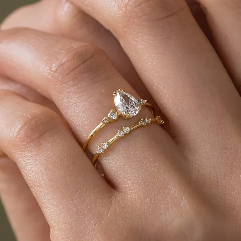 Pear Cut Diamond White Sterling Silver Yellow Gold Bridal Sets