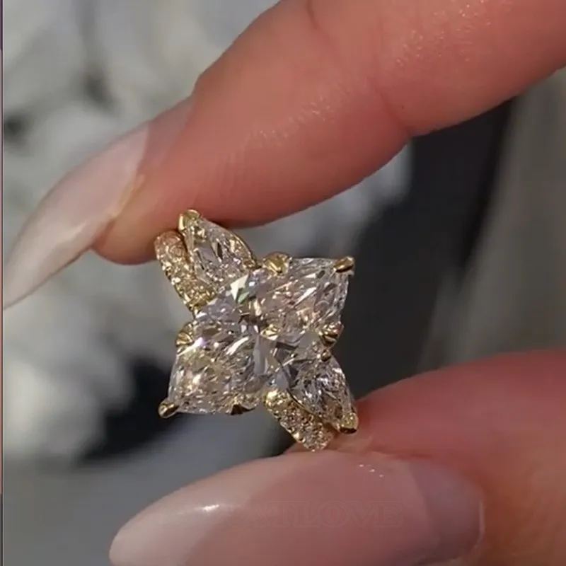 Marquise Cut Diamond White Sterling Silver Yellow Gold Insert Wedding Ring Set