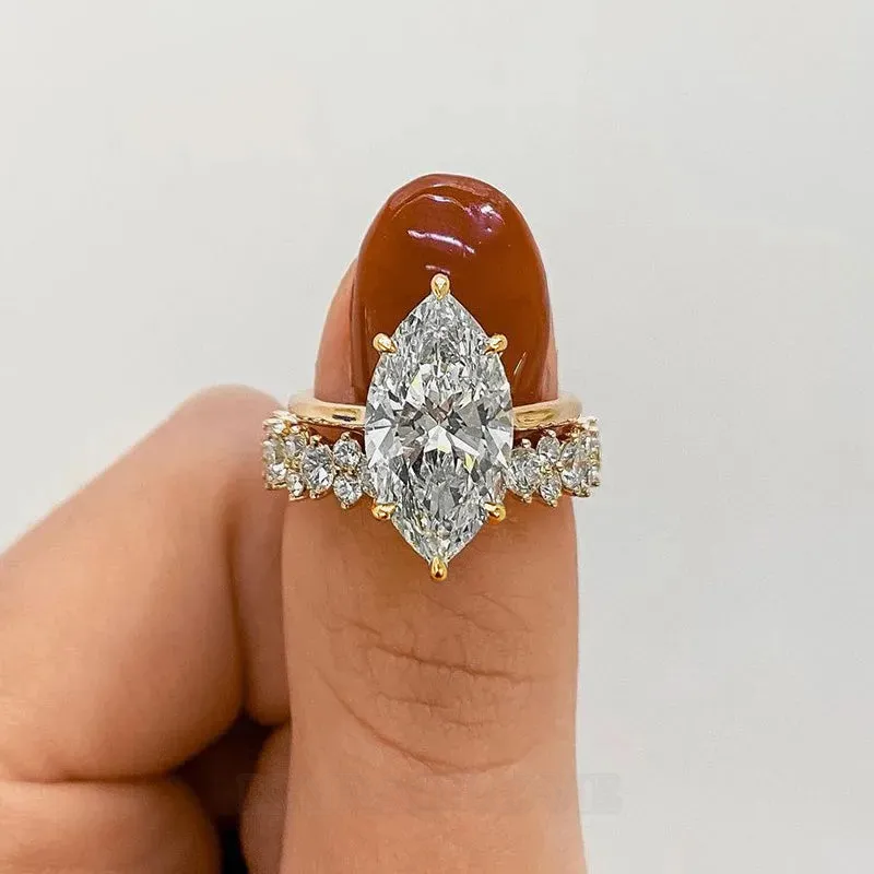 Marquise Cut Diamond White Sterling Silver Available in 3 Colours Halo Wedding Ring Set