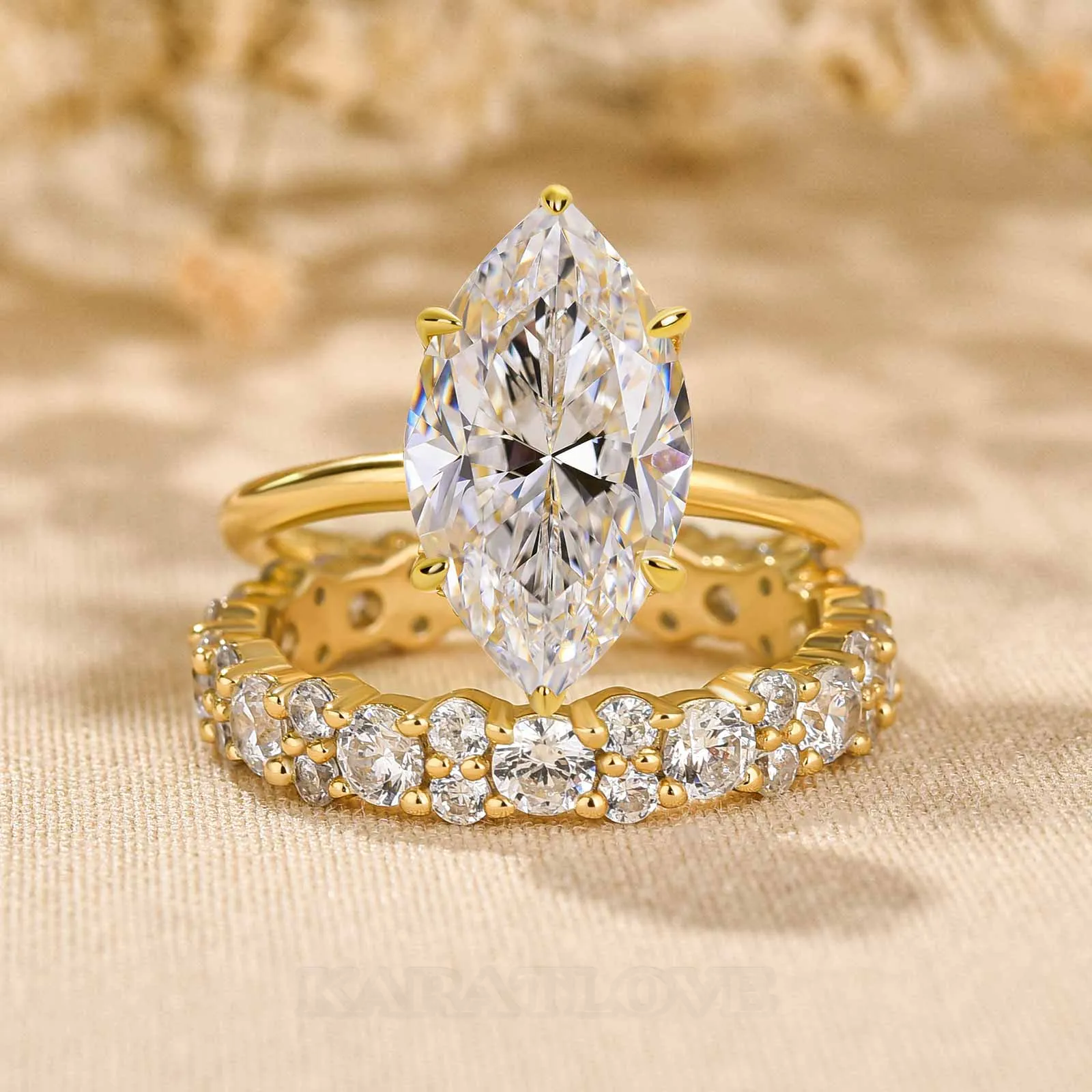 Marquise Cut Diamond White Sterling Silver Available in 3 Colours Halo Wedding Ring Set
