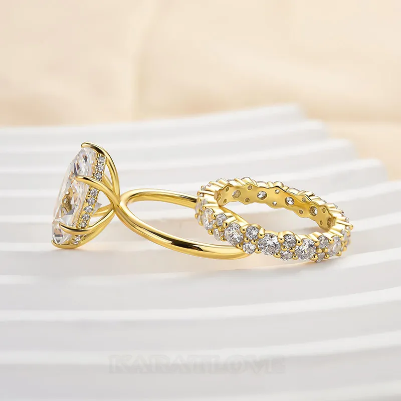 Marquise Cut Diamond White Sterling Silver Available in 3 Colours Halo Wedding Ring Set