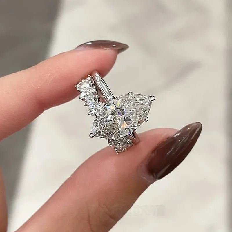 Marquise Cut Diamond White Sterling Silver Available in 3 Colours Halo Wedding Ring Set