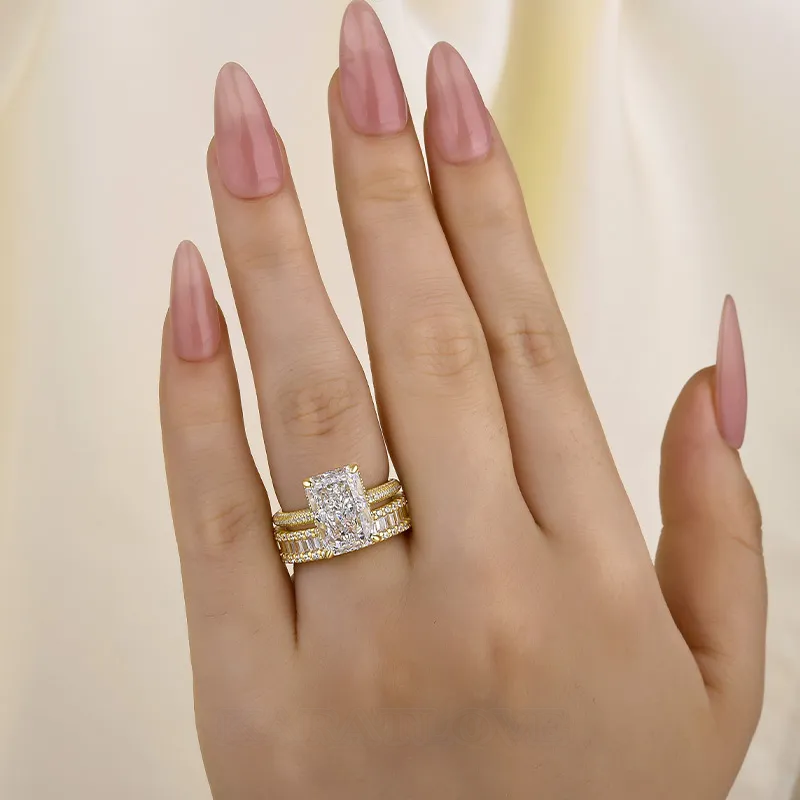 Radiant Cut Diamond White Sterling Silver Available in 3 Colours Wedding Ring Set