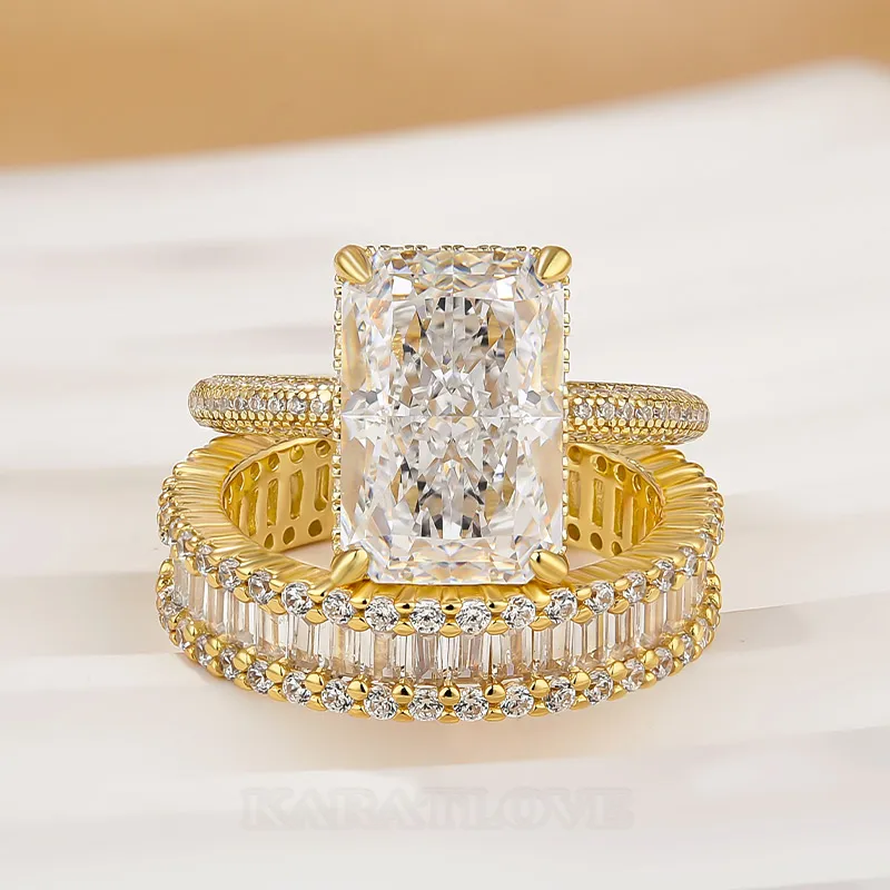 Radiant Cut Diamond White Sterling Silver Available in 3 Colours Wedding Ring Set