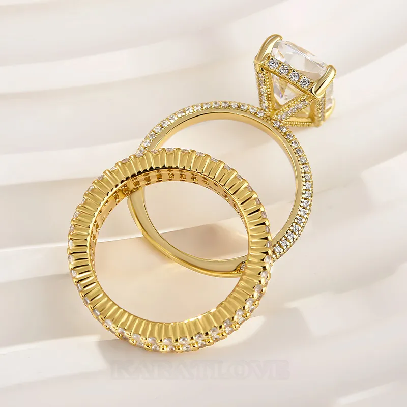 Radiant Cut Diamond White Sterling Silver Available in 3 Colours Wedding Ring Set