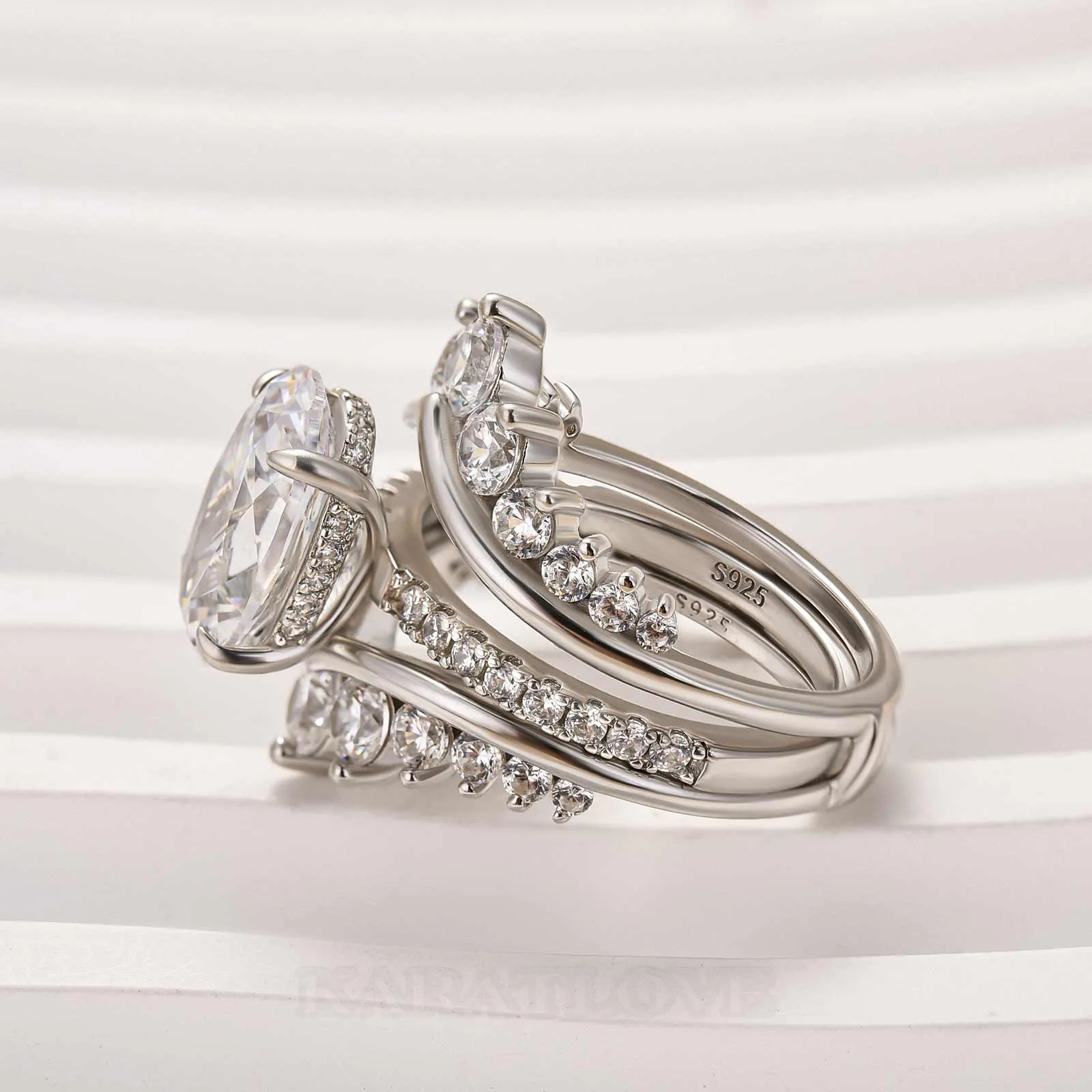 Oval Cut Diamond White Sterling Silver Insert Wedding Ring Set