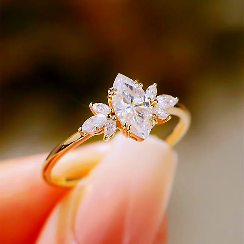 Marquise Cut Diamond White Sterling Silver Yellow Gold Bridal Sets